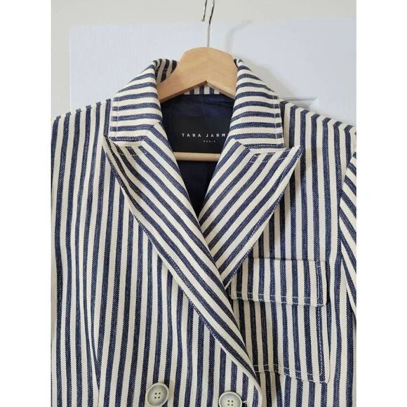 Tara Jarmon Milo Striped Cotton Jacket NWT 42 - Picture 3 of 11